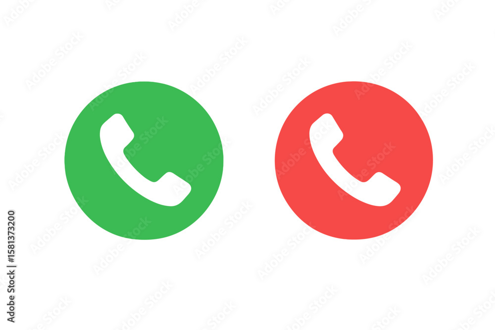 Poster phone call accept and decline buttons. green and red glowing circular icons. incoming call interface