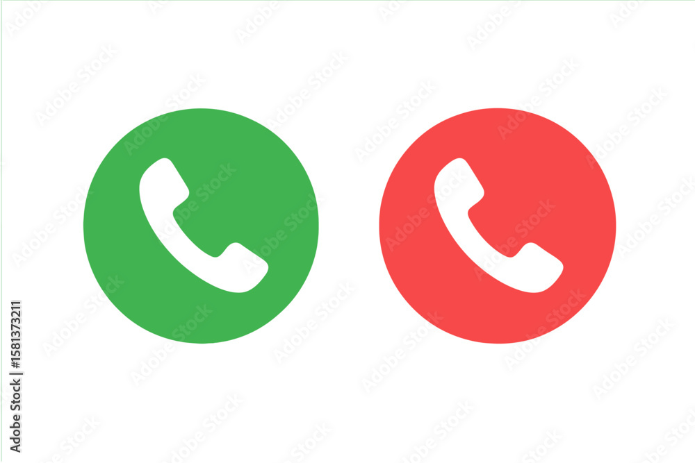 Poster green and red phone call buttons. accept and decline incoming call icon set. mobile ui interface ele