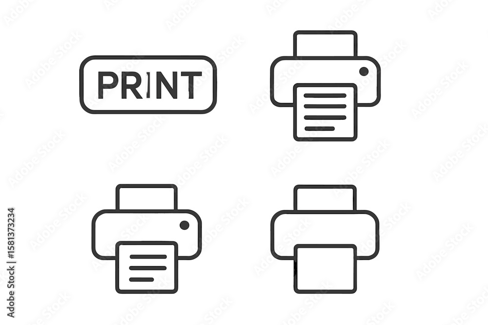Poster print icon set with modern glossy effect. vector printer symbols and print button for ui, apps, webs