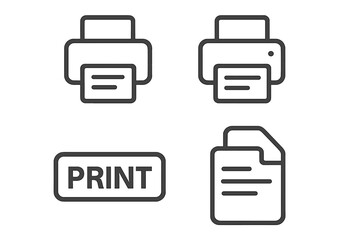 Print icon set with modern outline printer symbols, print button and document icons. Vector illustration for UI UX design, apps, software interface, and digital print services