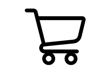 Black shopping cart icon silhouette. Vector illustration of empty supermarket trolley. Transparent grocery cart graphic. Retail symbol. Minimal ecommerce basket design element