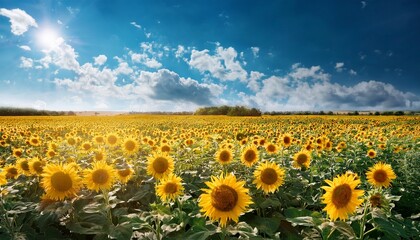 Obraz premium sunny sunflower field under a cloudy blue sky