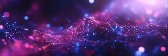 Futuristic digital network with glowing blue and purple lights