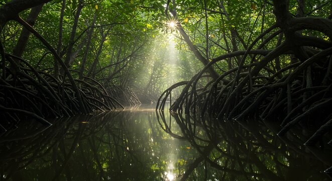 Pictorialist Mangrove Forest Reflections in Nusa Barong Indonesia