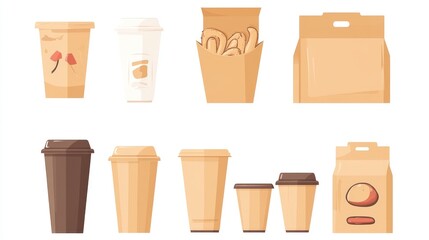 Variety of Takeaway Packaging Elements for Coffee, Snacks and Bakery products