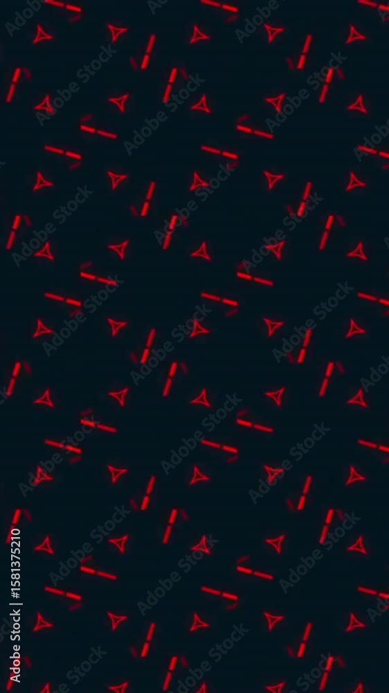 Poster red geometric patterns forming grid over dark background in animation