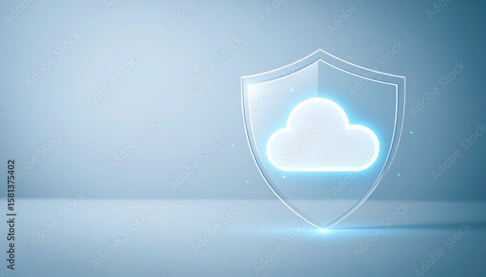 Poster a digital cloud icon encased within a transparent shield signifies robust cloud security and protect