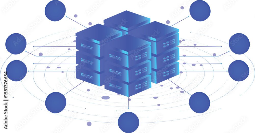 Aufkleber isometric hosting servers. concept of server hosting. online computing technology. digital technolog