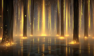 Glowing Golden Forest at Night - Powered by Adobe