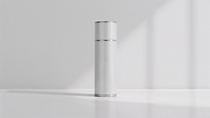 White Cylindrical Skincare Bottle on Clean White Surface