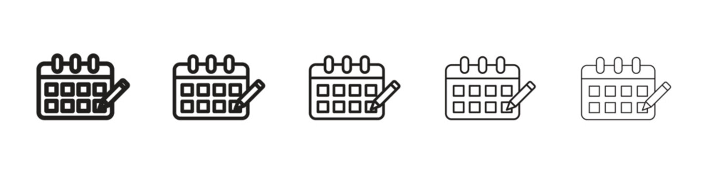 Calendar pen icon. Thin line illustration. outline drawing, Editable stroke
