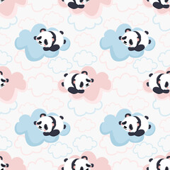 Cute panda pattern on pastel background.