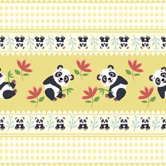 Panda pattern design on a yellow background