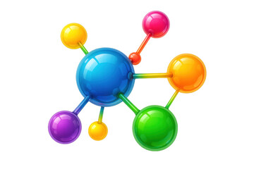 Fototapeta premium Colorful molecular model featuring interconnected spheres in vivid hues on a transparent background, illustrating scientific and educational concepts