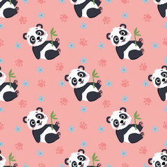Cute panda pattern on pink background