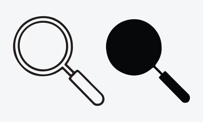 Magnifying Glass Icon in Line and Silhouette Vector on White Background