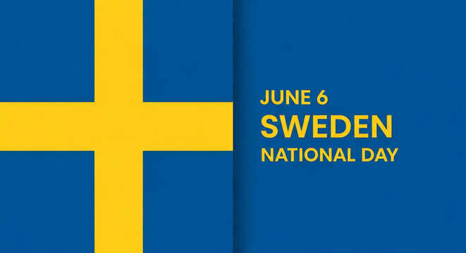 Vibrant graphic celebrating Sweden National Day on June 6th, featuring the iconic blue and yellow Swedish flag