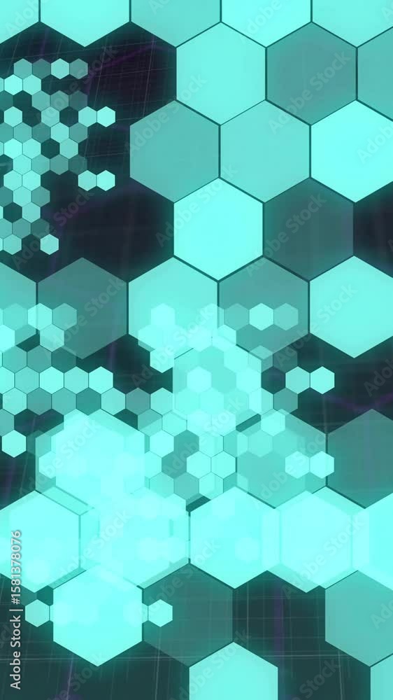 Poster hexagonal grid and data visualization animation over dark background