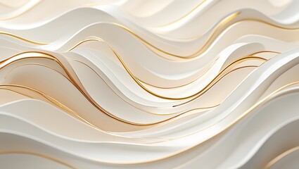 Obraz premium Elegant white and gold abstract waves background with soft lighting