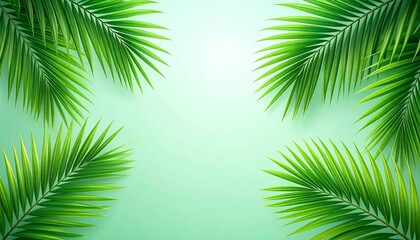  Tropical Green Background with Palm Leaves