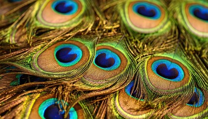 Fototapeta premium Detailed peacock feather pattern featuring vibrant colors and textures.