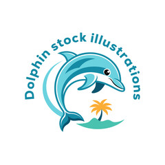 Playful Dolphin with Palm Tree Logo