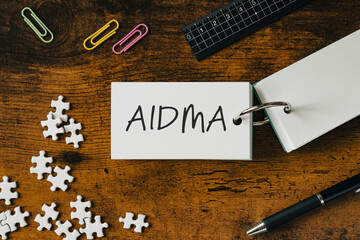There is word card with the word AIDMA. It is as an eye-catching image.