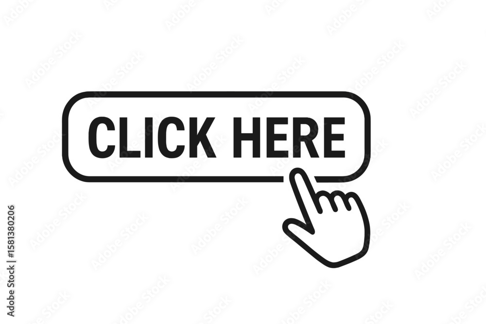Poster click here button with hand pointer cursor. web call to action icon. user interface navigation eleme