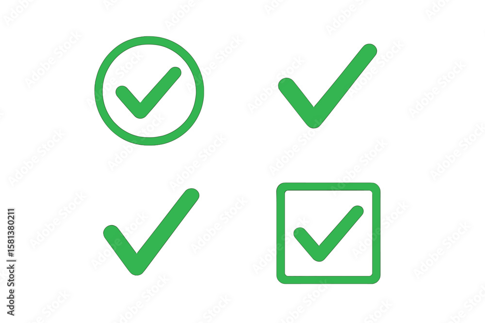 Poster check mark green vector icon set. tick symbol collection for checklist design. correct success sign.