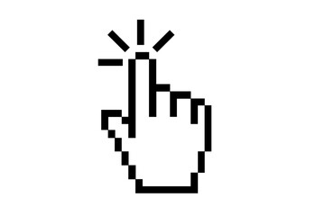 Click cursor icon, computer mouse click pointer, hand pointer symbol, clicking finger, pixel cursor, vector illustration, digital click, user interface, interaction