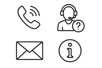 Contact Us Line Icons Set. Customer Support, Call Center, Phone, Email, Information Symbol. Web, Mobile App Communication, Social Media, Help Desk, Service Assistance Vector