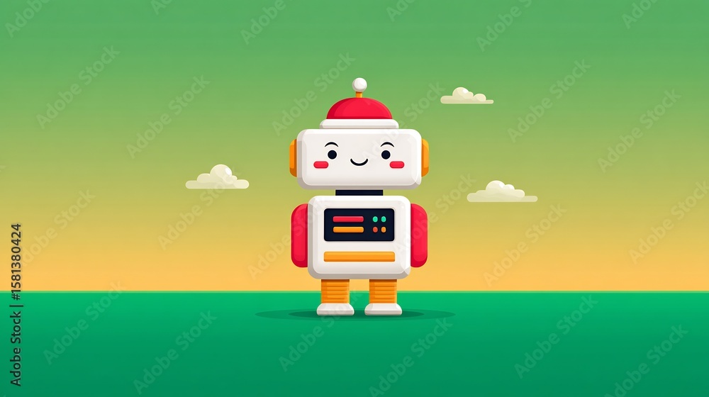 Poster cute cartoon robot illustration vector ai artificial intelligence technology design graphic robot ch