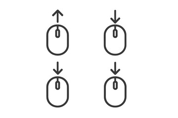 Set of four vector mouse scroll icons with upward and downward arrows. Web navigation symbols for user interface design in website and mobile app scroll guidance, UI graphic set.
