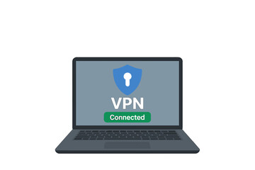 Secure VPN Connection on Laptop. Virtual Private Network Encryption. Cyber Security, Safe Internet Browsing, Data Protection, Secure Web Traffic, Online Privacy Software Concept