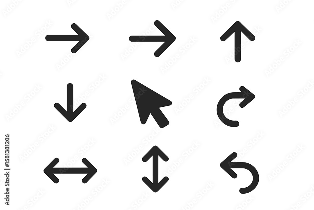 Poster versatile arrow icon set for web and mobile app design. vector collection of navigation signs, curso
