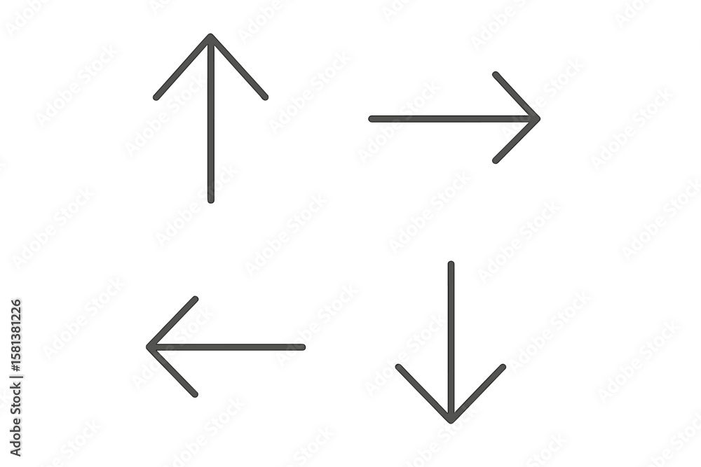 Poster set of arrow icons. up, down, left, right direction symbols. minimalist line art for web and mobile 