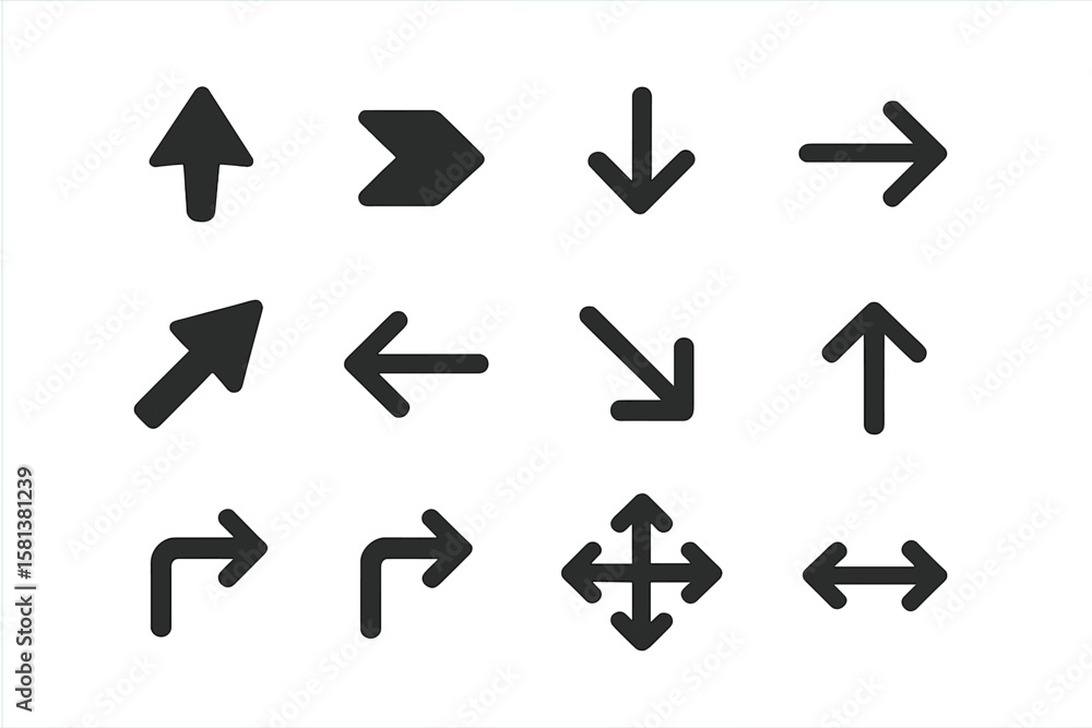 Poster arrow icons with various directions, cursor symbols, ui elements, web graphics, app design, vector i