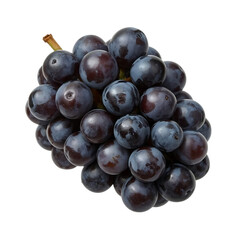 Close up of a ripe bunch of dark purple grapes isolated on transparent background