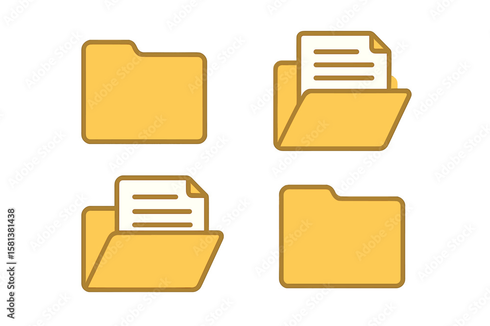 Fototapete folder icon set. open and closed folders with documents. document directory sign. data office file c