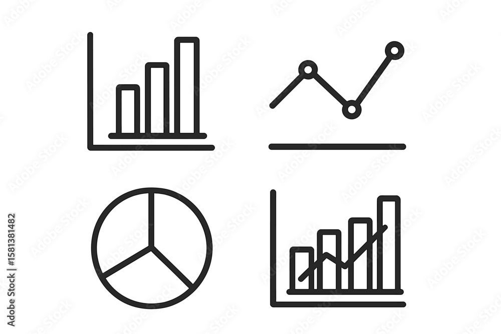 Poster chart graph icon set data analysis. business financial statistics. line icons collection. infographi