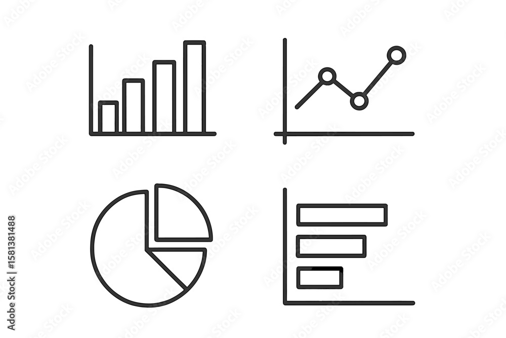 Poster graph and chart icons set. data analytics and statistics symbols for web and mobile app ui. thin lin