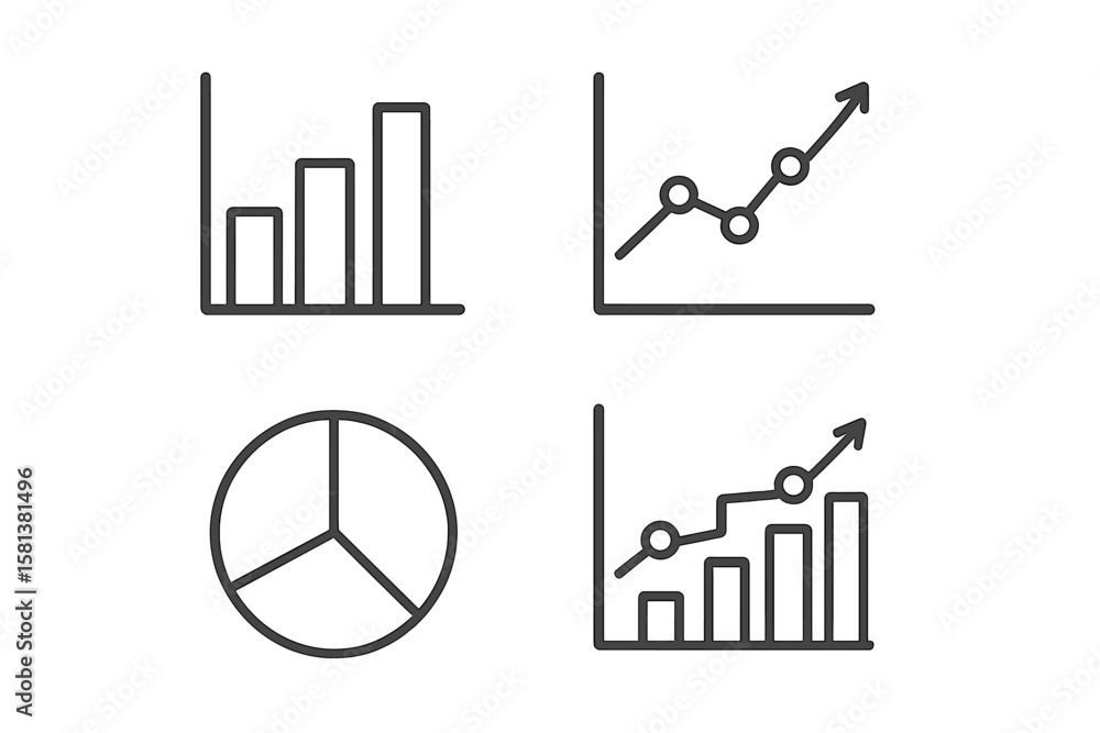 Poster business graph and chart line icon set. data visualization concept. statistics, analysis, report sym