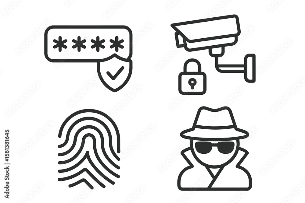 Poster security set of 4 web icons in modern line style. cyber security and internet protection icons for w