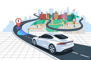 Road with GPS navigation on city map. Car road, street, highway roadmap infographics stock vector