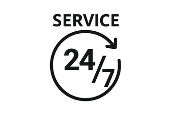 Service 24/7 Icon Vector Illustration, Customer Support, Continuous Service, 24 Hours a Day, 7 Days a Week, Transparent Background, Round Arrow, Business Concept