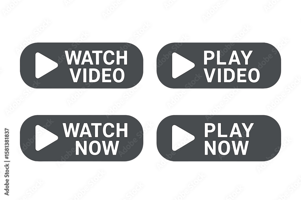 Poster watch now and play video button set. modern trendy flat design for web media player interface. vecto