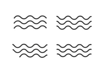 Set of 4 Water Wave Line Icons, Vector Illustration, Transparent Background, Abstract Ocean Waves, Sea Water Symbols, Fluid Line Art, Minimalist Design