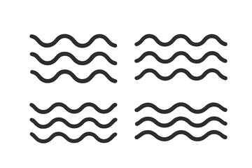 Set of 4 Line Water Waves Icons, Vector Illustration, Transparent Background, Minimalist Wave Symbols, Ocean, Sea, Water Elements, Fluid Design, Simple Line Art