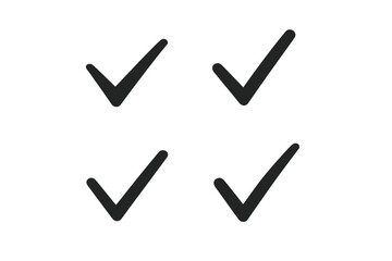 Set of 4 Simple Check Marks, Vector Illustration on Transparent Background, Minimalist Black Tick Icons, Symbol of Approval, Confirmation, Success, Business UI Design Elements