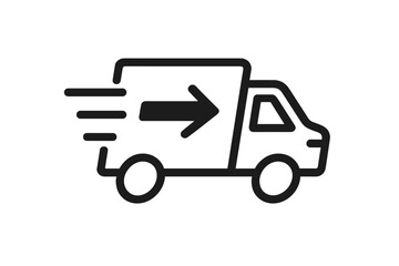 Fast Delivery Truck Icon. Express Shipping Symbol. Urgent Courier Service. Speedy Logistics. Quick Parcel Transport. Delivery Van Silhouette. Vector Isolated. App and Web Design.